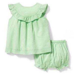 Janie and Jack Green and White Pinstripe Two Piece Set 0-3M